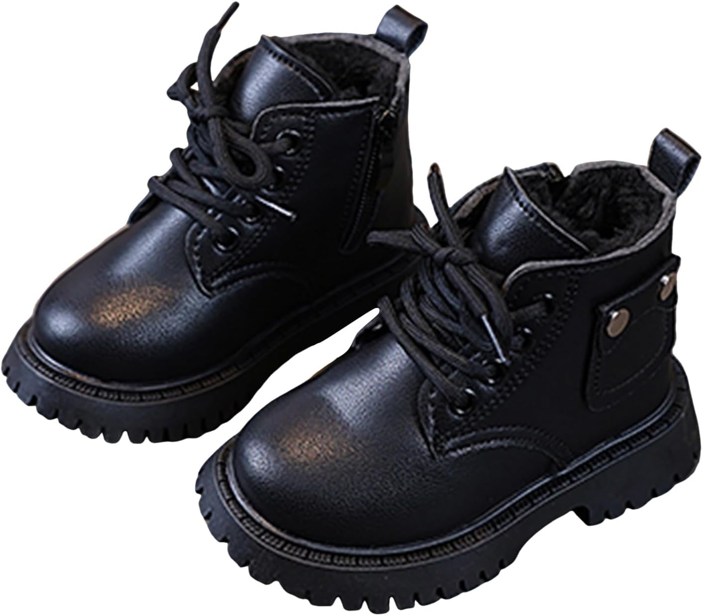 

Детские ботильоны для девочек с шерстяной подкладкой, шнуровкой и боковой молнией, удобные плюшевые хлопковые ботинки, теплые легкие зимние ботиночки с мягкой плюшевой отделкой для прогулок на улице Generic, Black