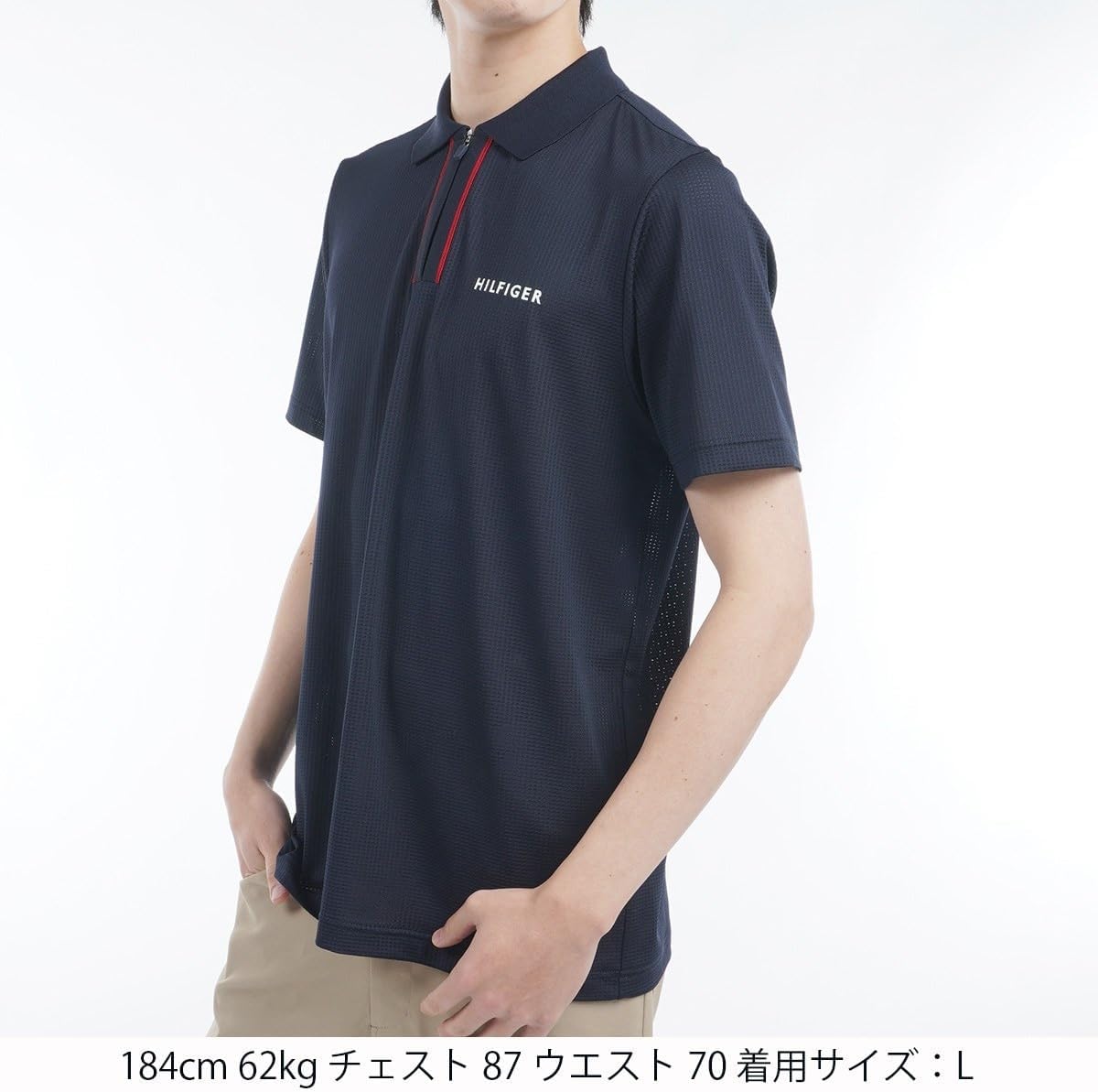 Мужская поло-рубашка Tommy Hilfiger Golf Classic THMA526 с половинной молнией, красно-бело-синяя — фото 2