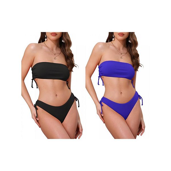 

2 комплекта женского бикини-бандо с завязками, 2 шт топ без бретелей и треугольные трусики Inspire Chic, Black Royal Blue, Черный, 2 комплекта женского бикини-бандо с завязками, 2 шт топ без бретелей и треугольные трусики Inspire Chic, Black Royal Blue