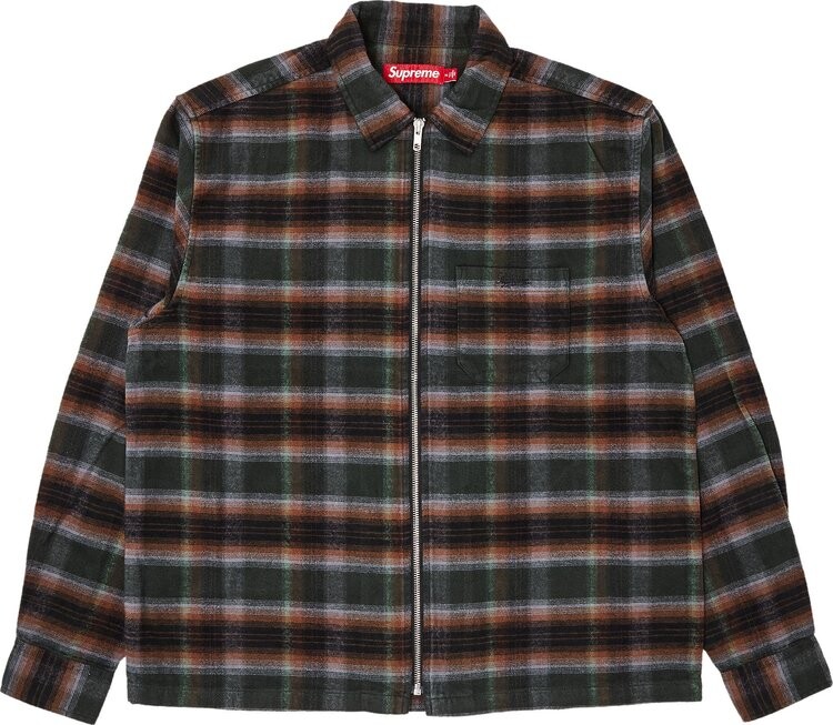 

Рубашка Supreme Shadow Plaid Flannel Zip Up 'Green', зеленый