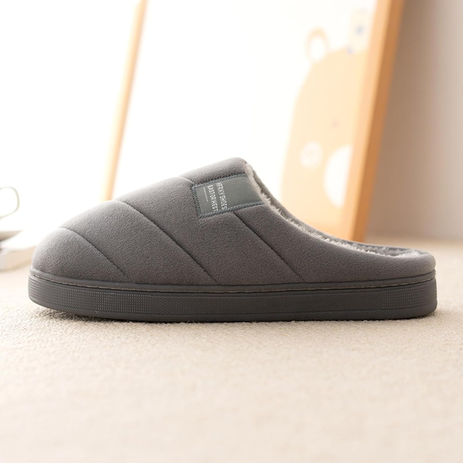 Тапочки JYSwoshoe с ворсом для женщин и мужчин, удобные домашние тапочки с памятью формы, мягкие плюшевые, теплые тапочки для дома и улицы, темно-серый — фото 3