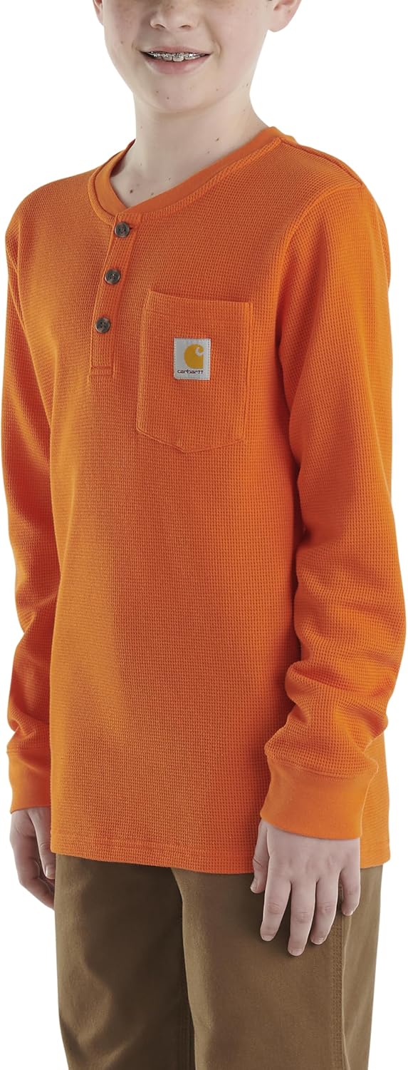 Carhartt Kid's CA6441 футболка с длинным рукавом и карманом в стиле Henley - для мальчиков, Puffins Bill Orange — фото 2