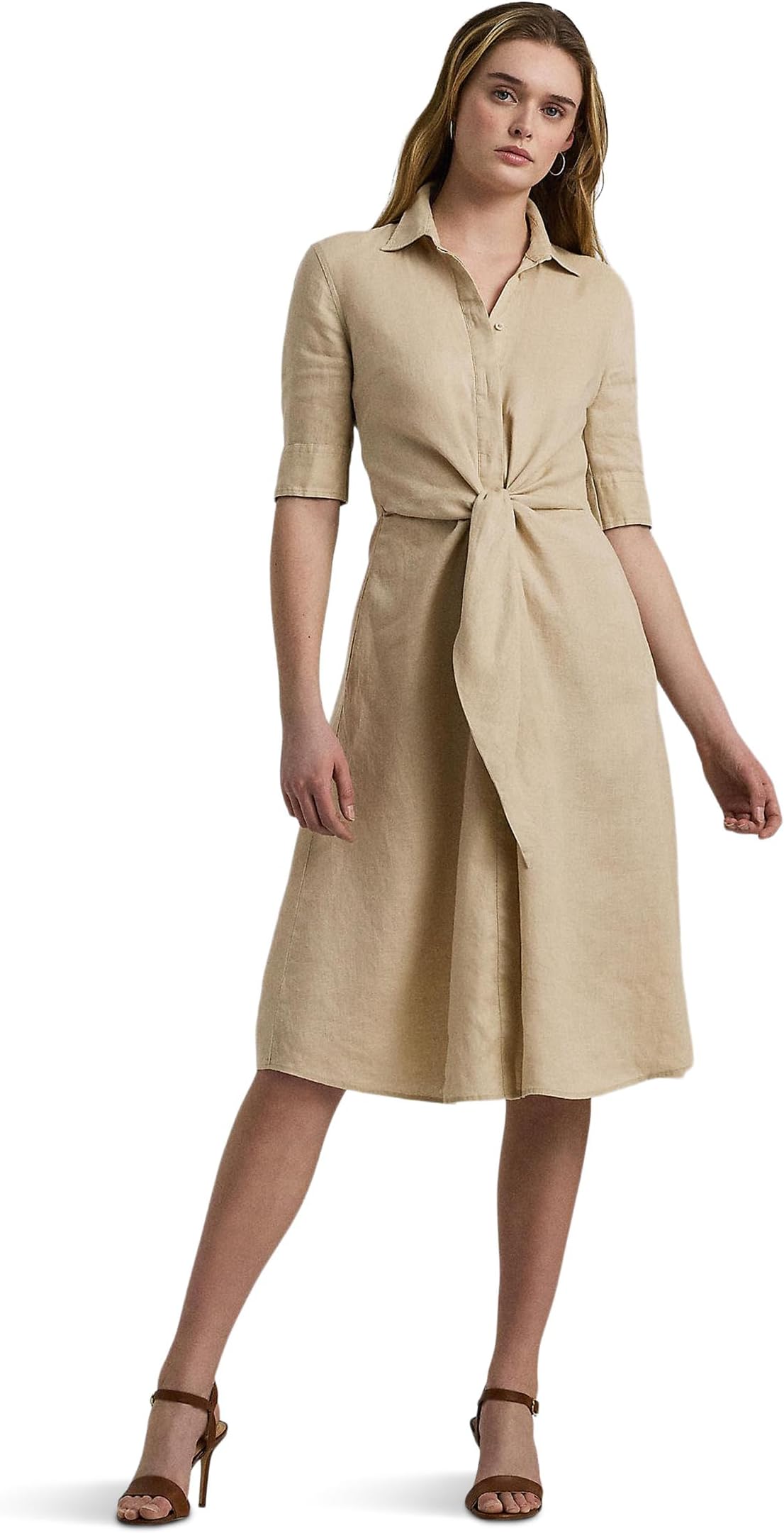 

Платье Lauren Ralph Lauren Tie-Front Linen Shirtdress, цвет Explorer Sand