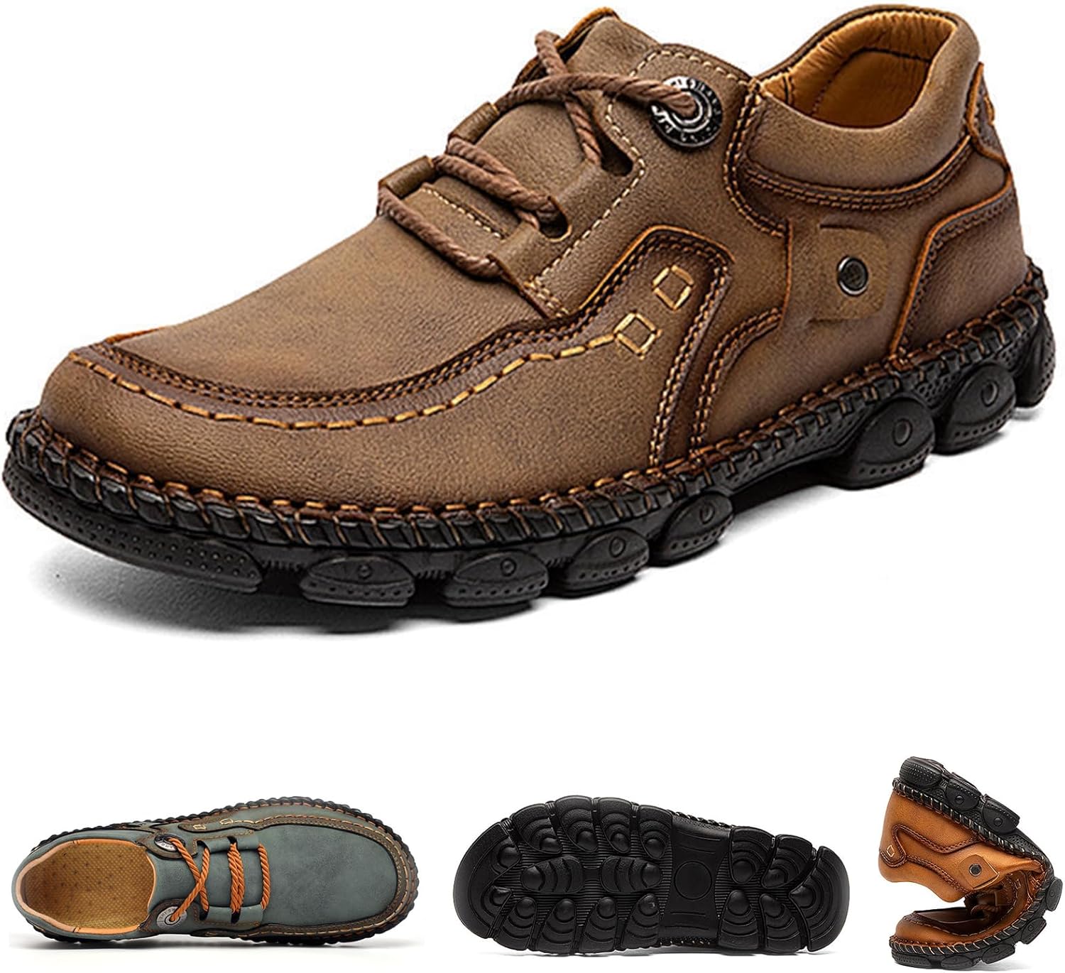 

Мужские лоферы с ручной шнуровкой, повседневные кожаные ботинки-чукка на шнуровке, легкие повседневные туфли на шнуровке Dhaey, хаки