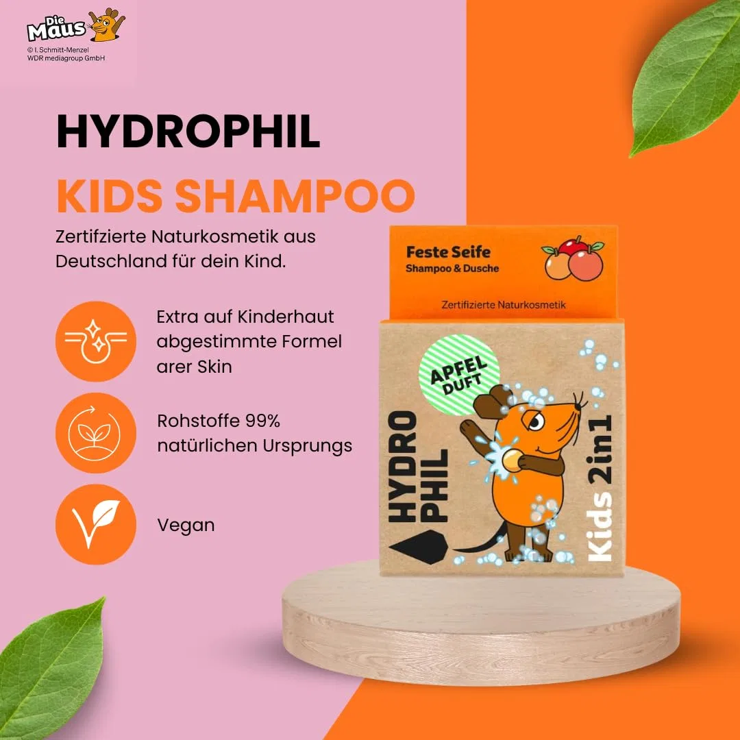 Твердый детский шампунь и гель для душа HYDROPHIL «Фруктовое яблоко», 60 г Hydrophil — фото 3