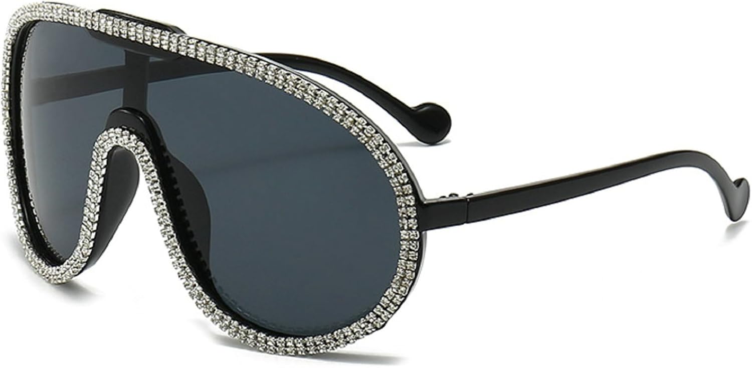 

Крупные цельные солнцезащитные очки для женщин и мужчин, модные солнцезащитные очки со стразами, большая оправа, бриллиантовые очки, защита от УФ-излучения UV400 mincl, White&lack