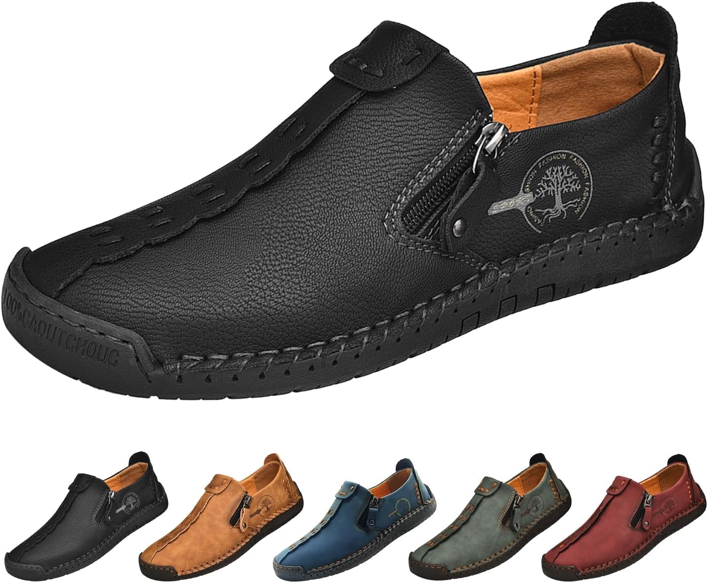 

Мужские повседневные ботинки Чака на молнии, винтажные классические удобные ручной работы мокасины без шнурков, кожаная обувь для прогулок и вождения Hneowgn, черный