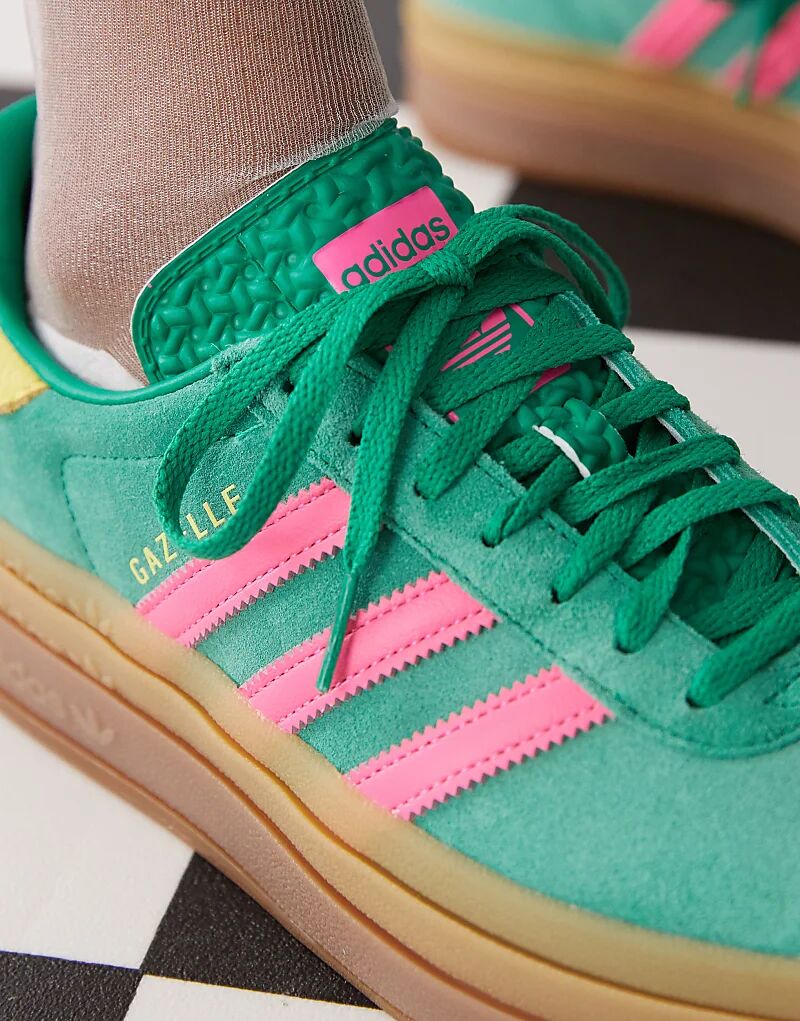Кроссовки Gazelle Bold на платформе зеленого и розового цвета adidas Originals — фото 3
