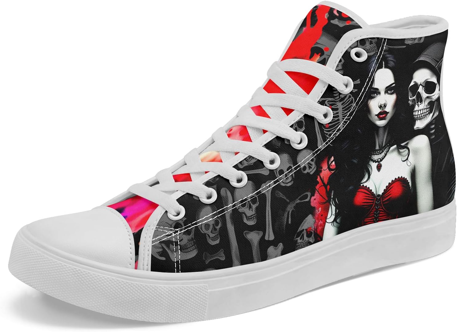 

Высокие кеды из холщовой ткани AWSOLE с черепом и розой для мужчин и женщин, унисекс, для Хэллоуина, в темном готическом стиле, модная уличная обувь, повседневные тренеры