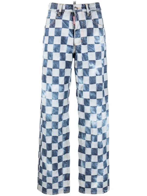 Клетчатые джинсы с широкими штанинами Dsquared2, синий