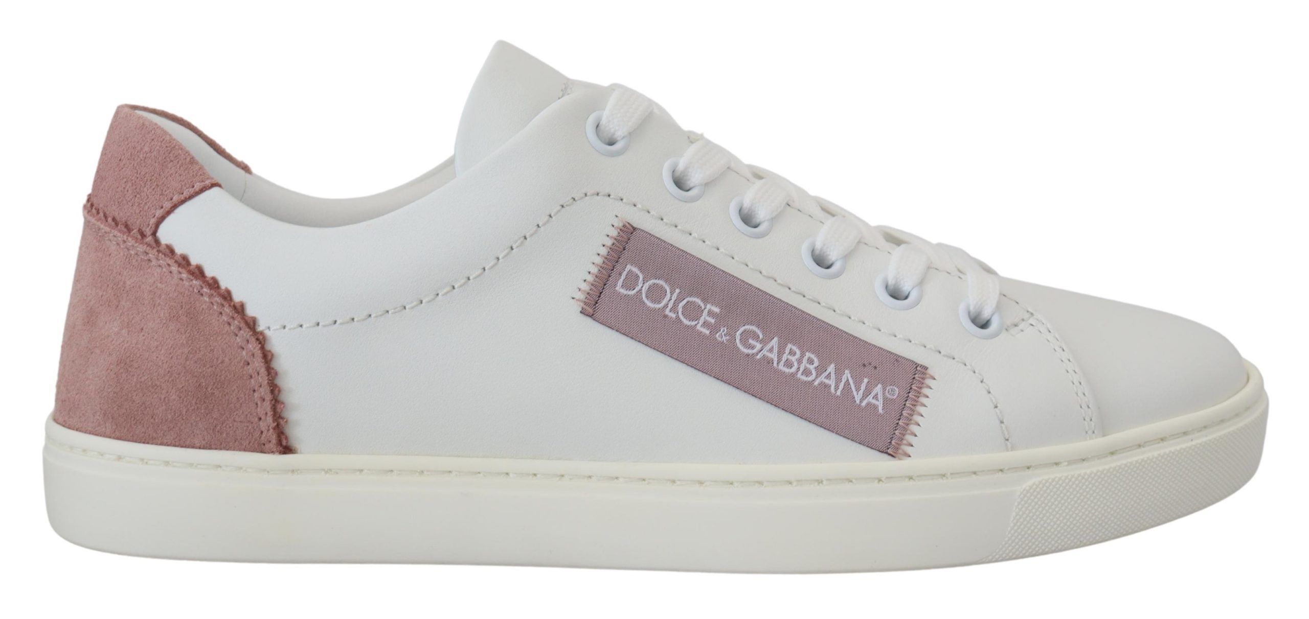 Шикарные белые розовые кожаные низкие кеды Dolce & Gabbana