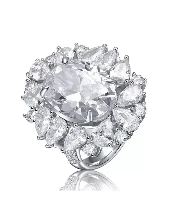 

Кольцо с овальным коктейльным узором в виде снежинки, покрытое белым золотом и прозрачными кубическими цирконами Rachel Glauber, white