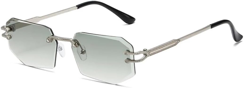 

Солнцезащитные очки с защитой UV400 | Маленькая безободковая оправа, цветные линзы | Для женщин и мужчин, для занятий спортом на открытом воздухе и вождения DSVIGF, Silver-green