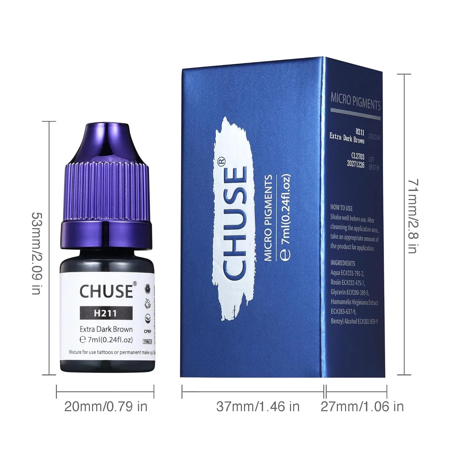 Гибридный пигмент для перманентного макияжа бровей CHUSE «H211 Extra Dark Brown» Chuse, H211 Extra Dark Brown — фото 3