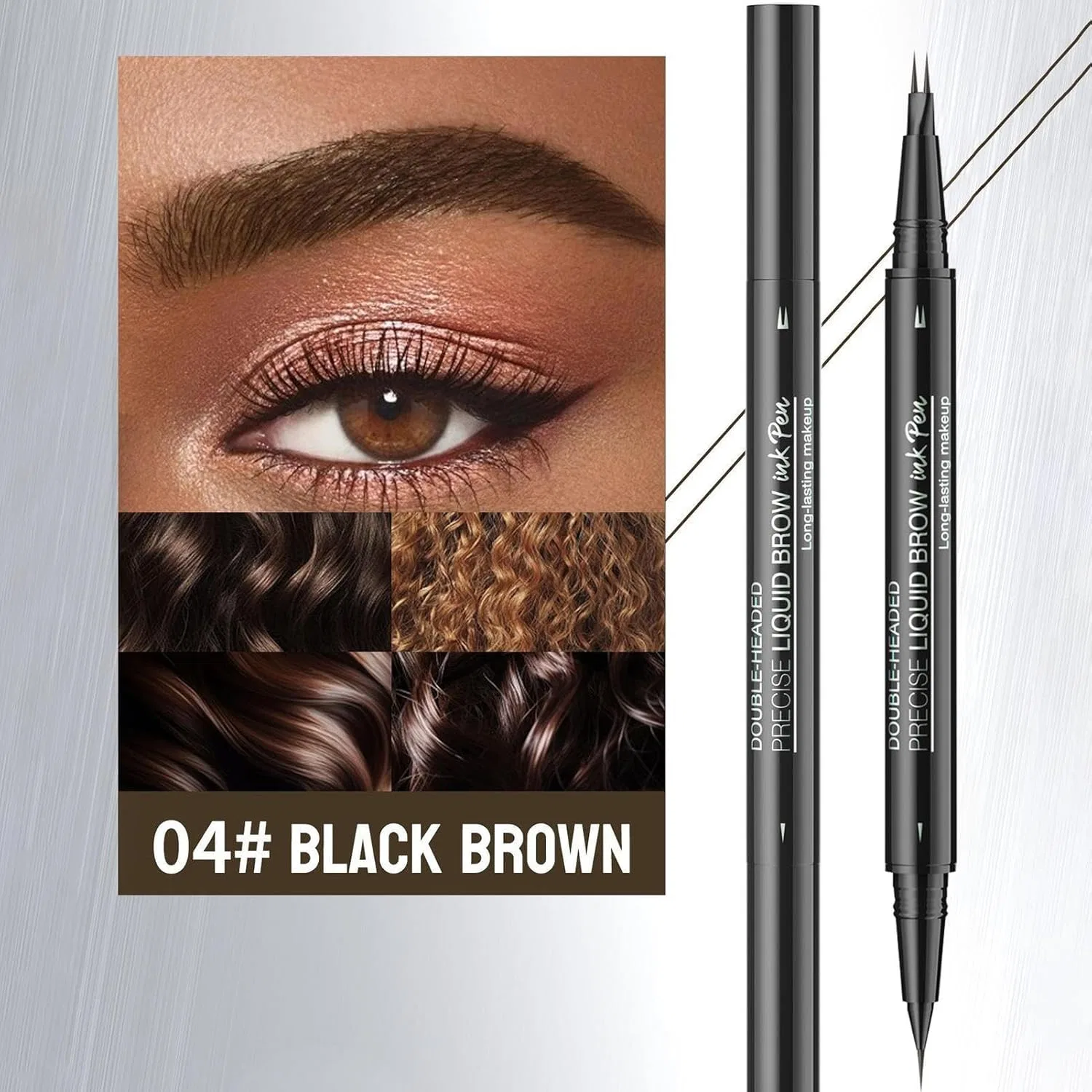 Карандаш для бровей натуральный с кисточкой Generic 2 мл 04# black brown — фото 4