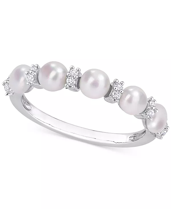 

Кольцо с культивированным пресноводным жемчугом (3-1/2-4 мм) и белым топазом (1/8 карата) из стерлингового серебра Macy'S, white
