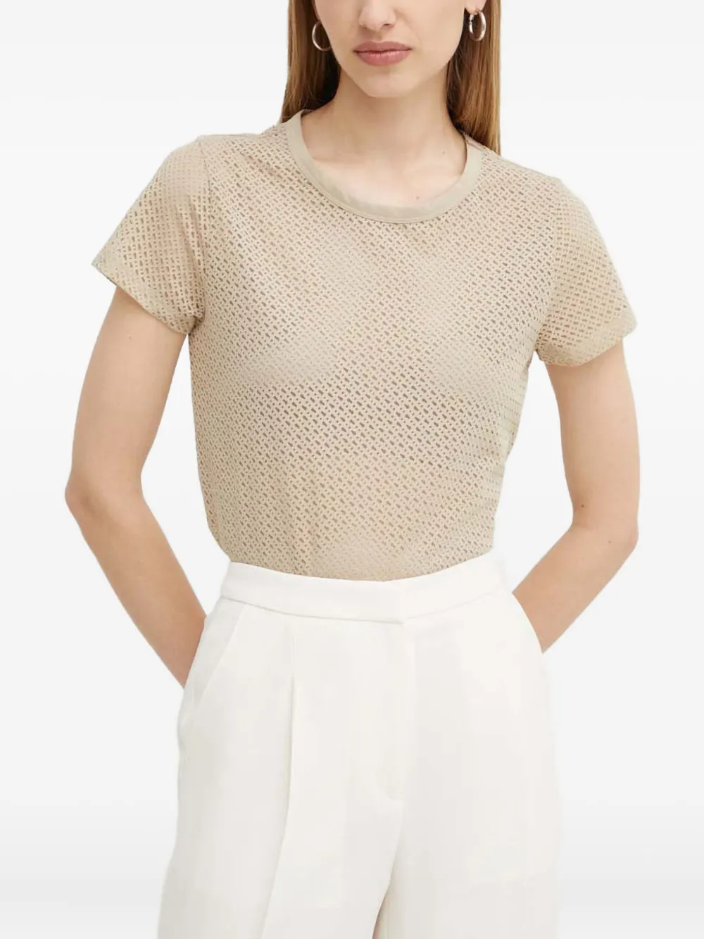 

Ажурная футболка с круглым вырезом Boss, нейтральный