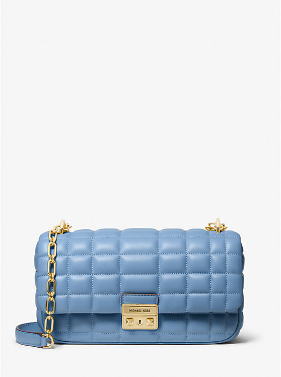 

Большая стеганая кожаная сумка через плечо Tribeca Michael Kors, синий