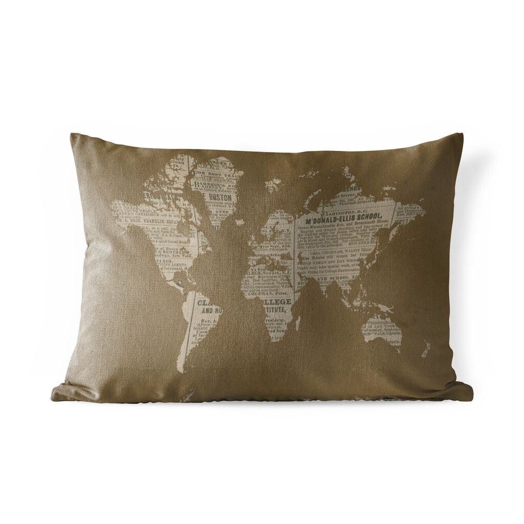 

Уличная подушка MuchoWow - Карта мира - Ретро - Газета - 50x30 см - Устойчивость к атмосферным воздействиям - Подушка для отдыха - Чехол на подушку - Хлопчатобумажная ткань - Декоративные наволочки, мультиколор