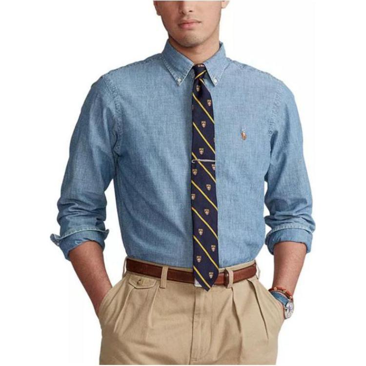 Polo Ralph Lauren Длинный рукав индиго шамбрей спортивная рубашка — фото 4