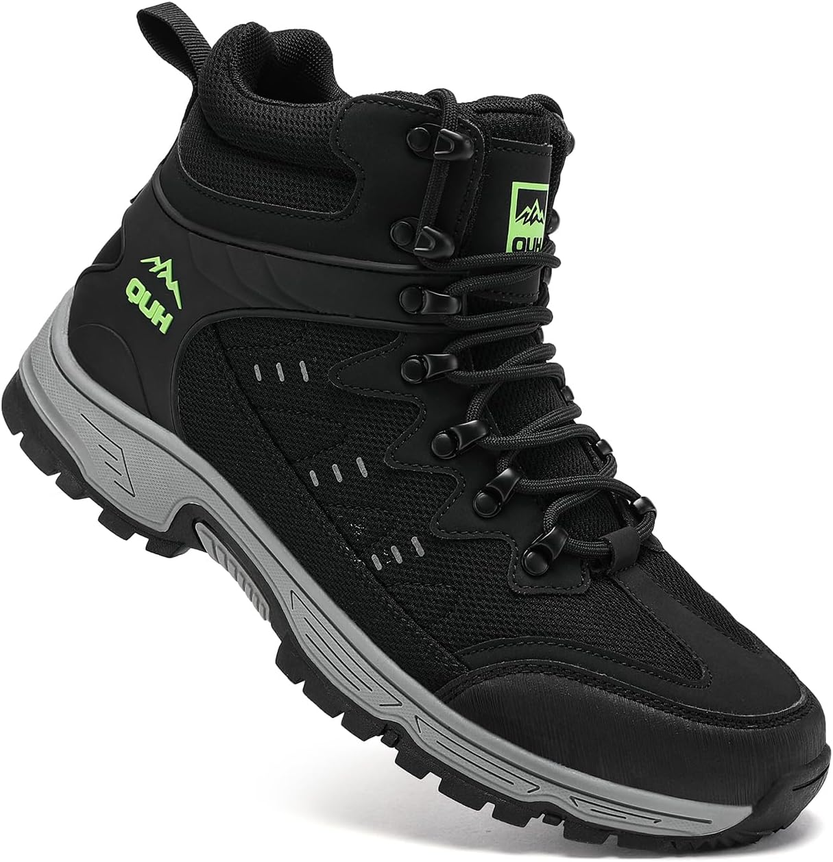 

Мужские туристические кроссовки QUH, дышащие, водонепроницаемые, противоскользящие, средние по высоте, для фитнеса, походов на открытом воздухе и прогулок, черный