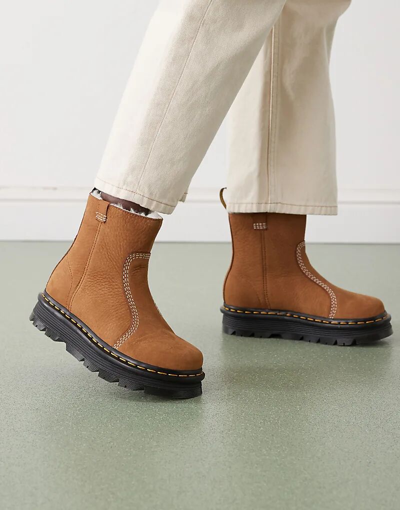 Ботинки Rigger Dr Martens ZebZag с подкладкой из овчины коричневого цвета