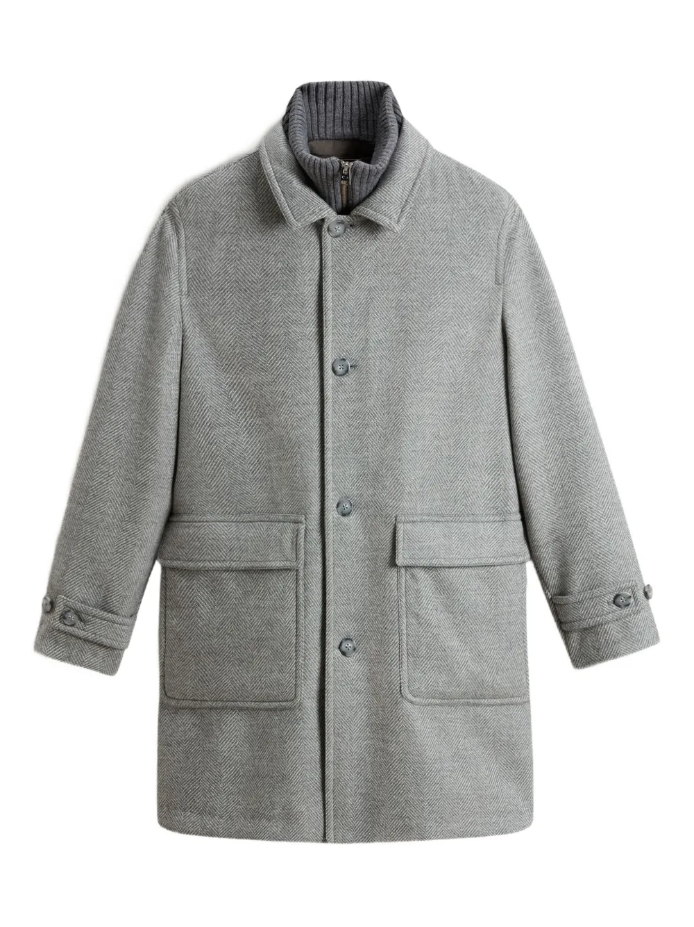 

Однобортное пальто с узором в елочку WOOLRICH, серый