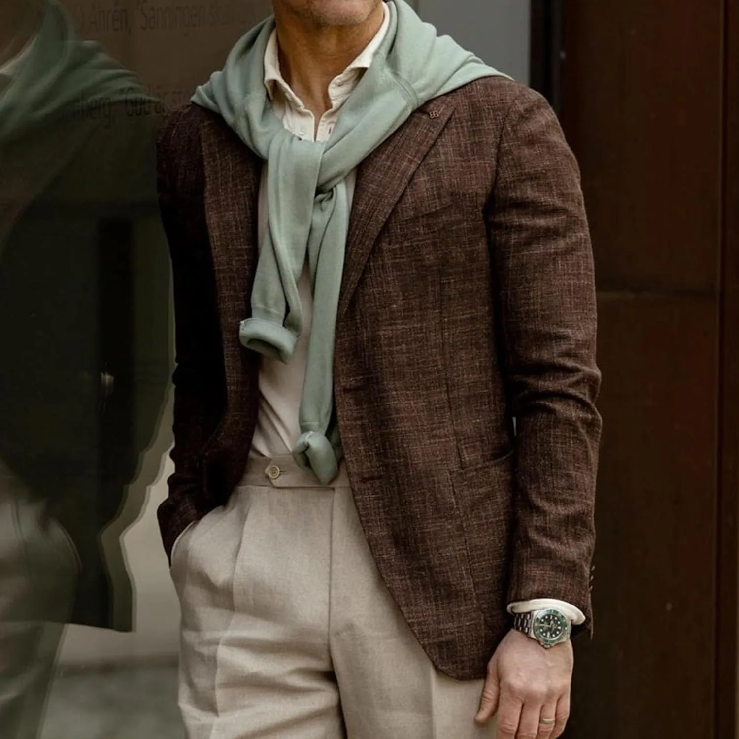 Мужской однобортный пиджак в стиле smart casual с отворотами, деловой, приталенный, для поездок на работу, формальный, модный, смокинг, свадебный блейзер Generic, темно-коричневый — фото 4