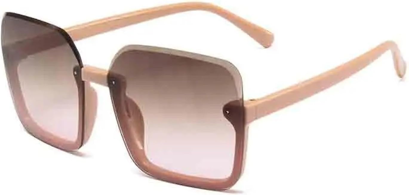 

Модные винтажные солнцезащитные очки без оправы, большие оправы, унисекс, роскошные очки для мужчин, для активного отдыха и вождения, защита от УФ-излучения UV400 TKKTLLT, Beige Tea Pink