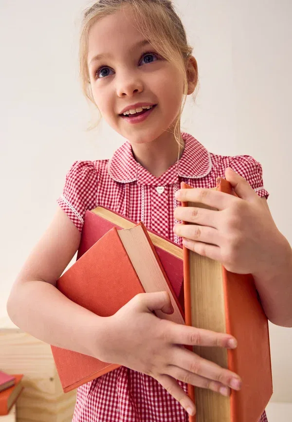 Платье дневное Next Button front gingham day dress, красный — фото 4