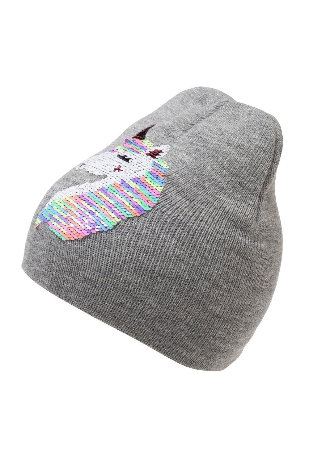 

Двусторонняя шапка-бини с пайетками в виде единорога Universal Textiles, серый
