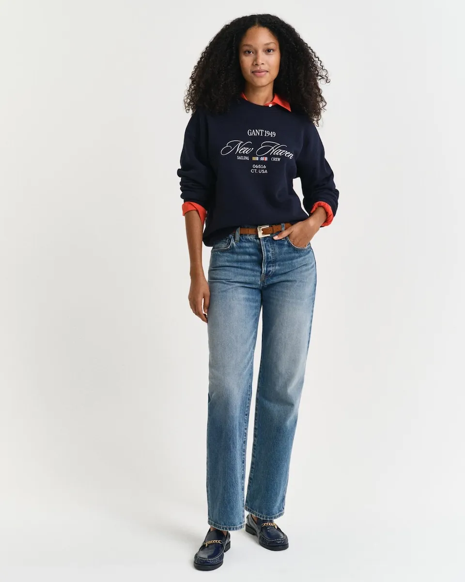 

Женская толстовка с круглым вырезом и принтом спереди Gant, синий