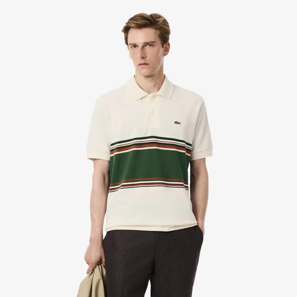 Мужское поло в полоску MIF с коротким рукавом PH5457, кремовое, от Lacoste