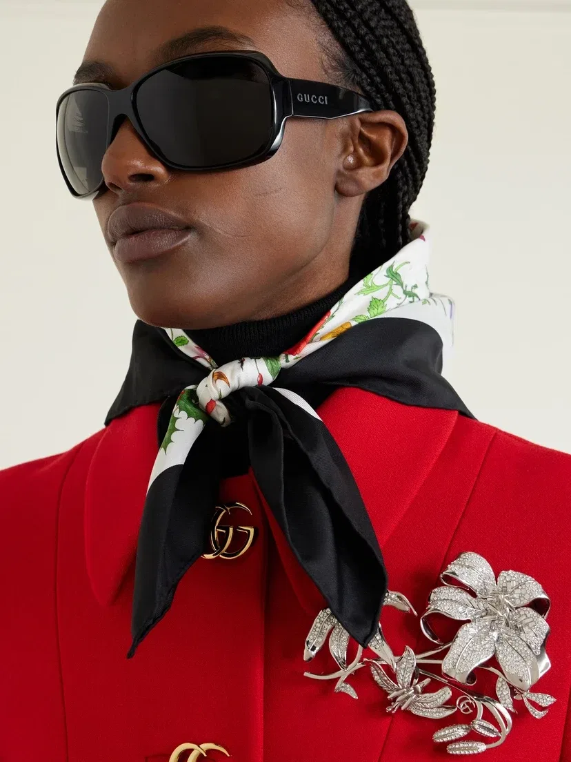 Повязка на голову из шелкового твила с цветочным принтом GUCCI, мультицвет — фото 3