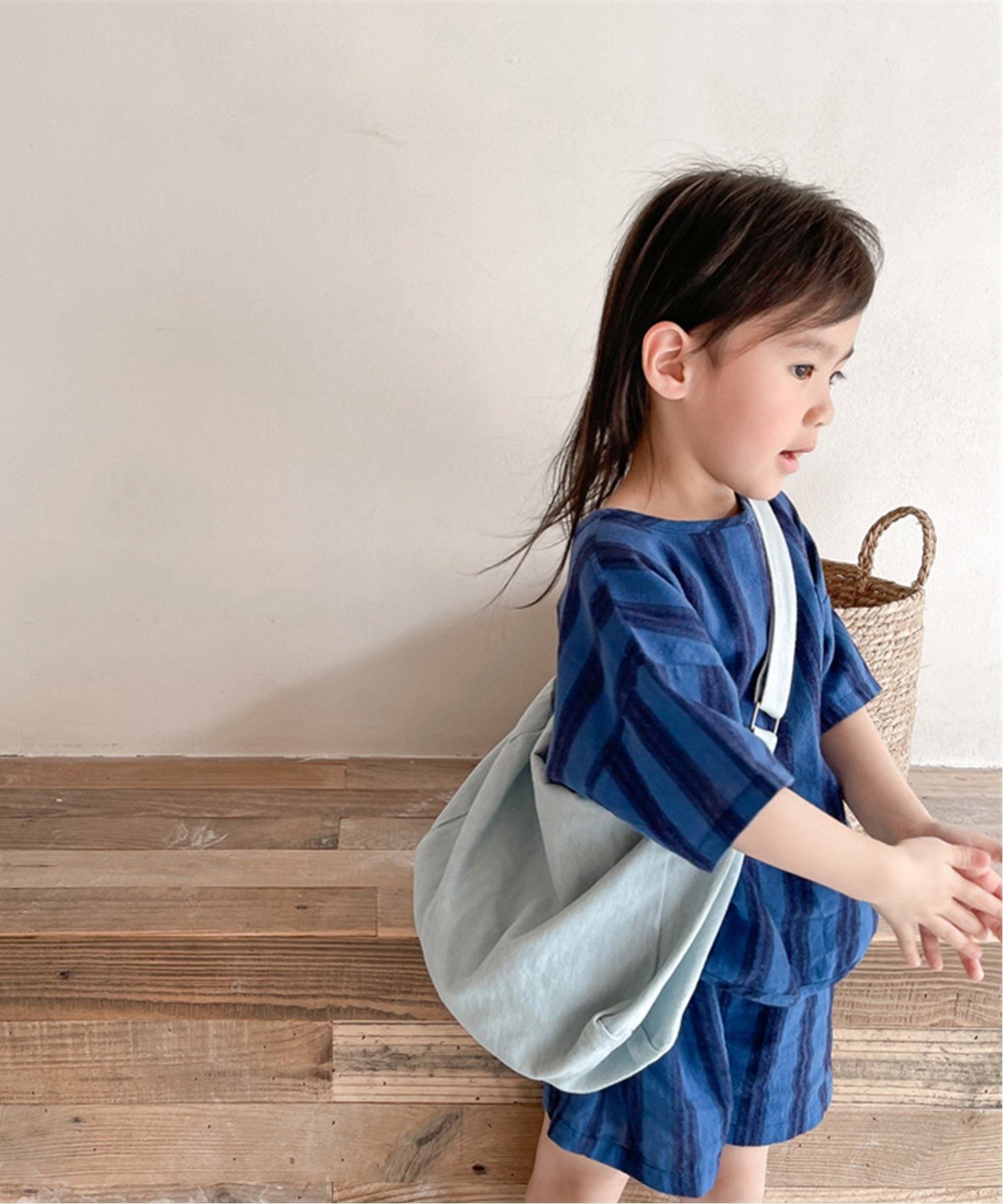 Детский корейский комплект одежды /(K) [aimoha-KIDS-] с коротким рукавом в полоску. Aimoha Kids, Navy — фото 2
