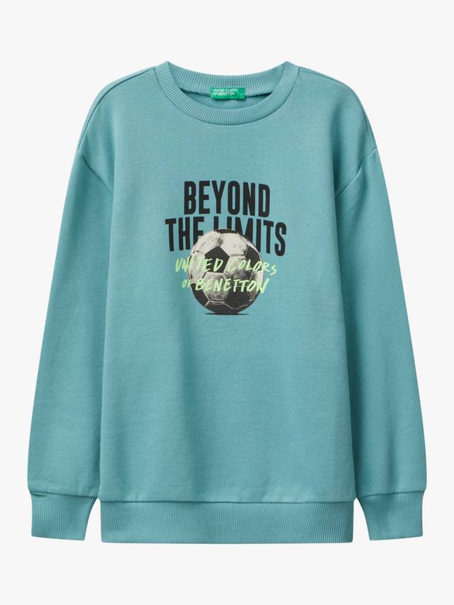 

Детский хлопковый свитшот с принтом и круглым вырезом Benetton, Green