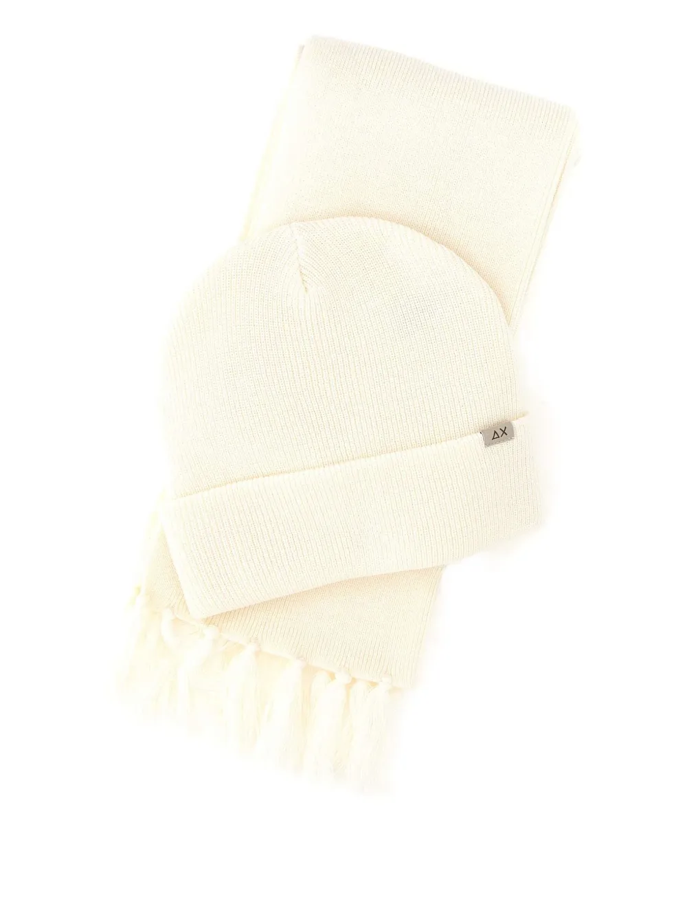 

Комплект из шарфа и шапки в рубчик Sun68, белый