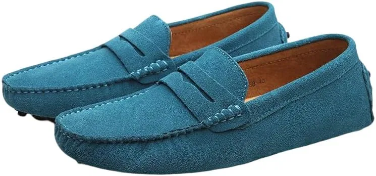 Мокасины мужские замшевые, повседневные, туфли без шнурков, Sky Blue Sibysmon