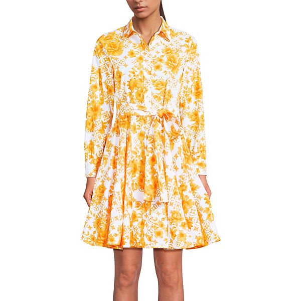 

Женское платье из поплина на пуговицах с воланами Lands' End, Yellow Mosaic Floral