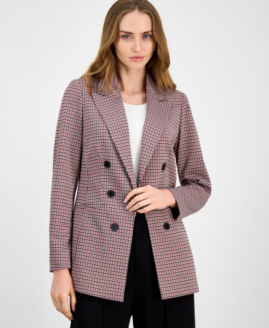 

Женский клетчатый жакет с имитацией двубортной формы Bar III, Pomegranate Multi