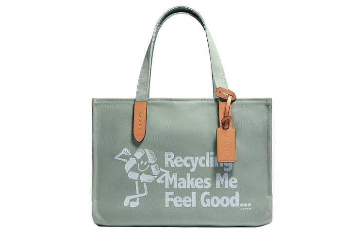 

COACH Переработанная холщовая сумка-шопер через плечо на пояс дамская большая светло-зеленая