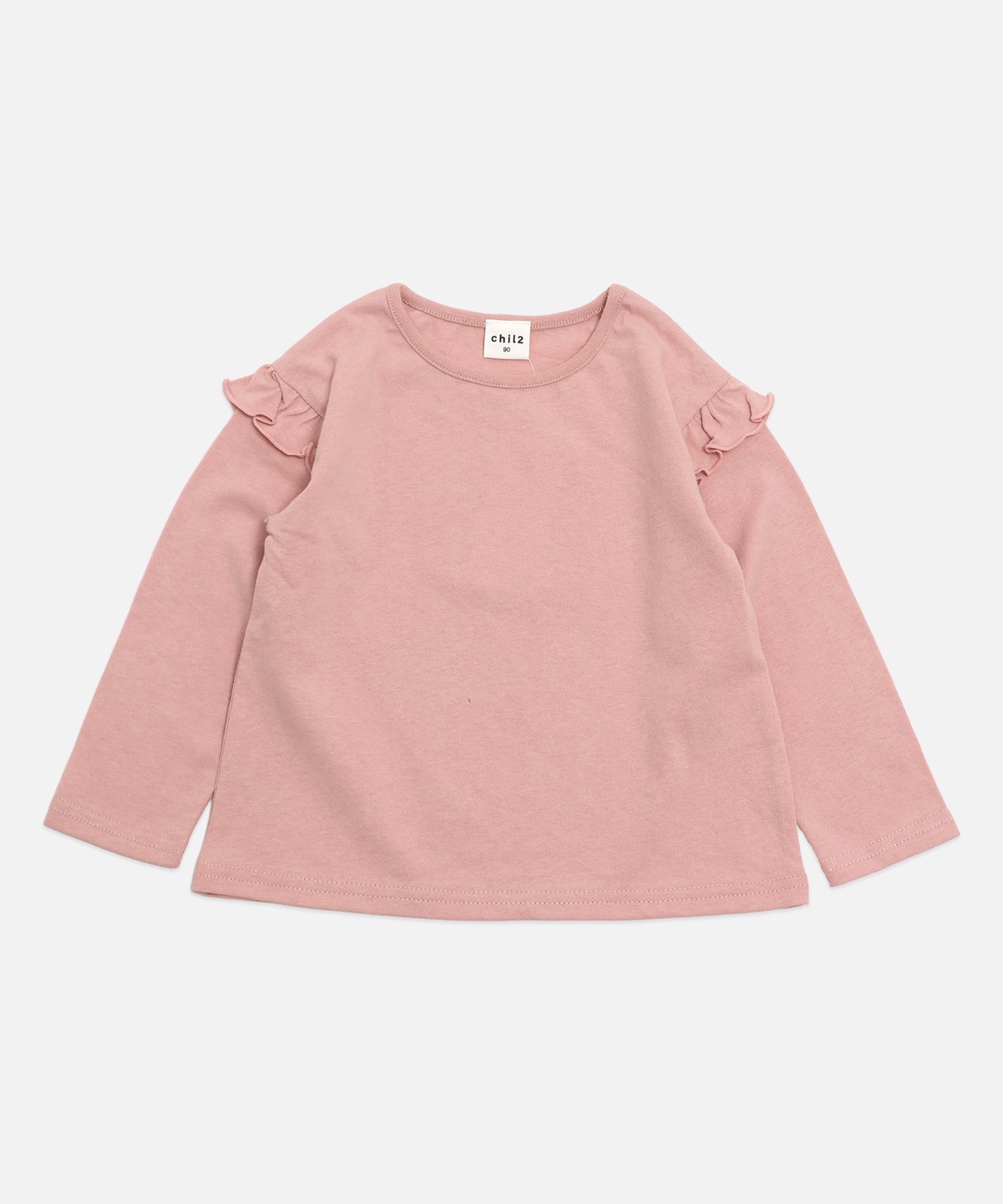 Однотонная футболка с длинными рукавами и оборками на плечах Chil2, Smoke Pink
