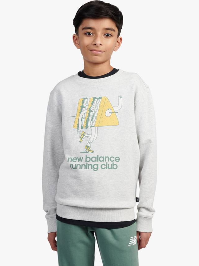 

Детский хлопковый свитшот для бега с мультяшным принтом New Balance, Ash Heather