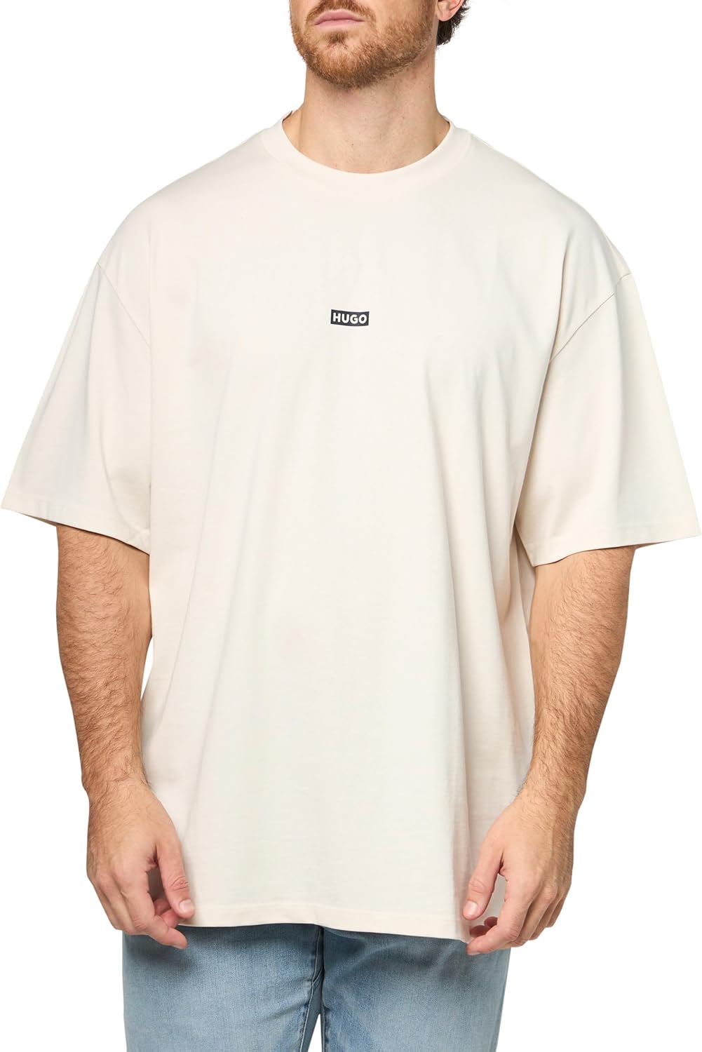 

Мужская хлопковая футболка HUGO с маленьким логотипом, Soft Cream White, Белый, Мужская хлопковая футболка HUGO с маленьким логотипом, Soft Cream White