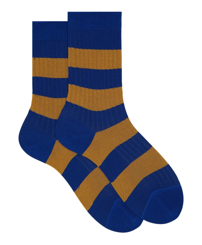 

Короткие синие ребристые хлопковые носки для женщин с двухцветным полосатым узором Gallo, мультиколор