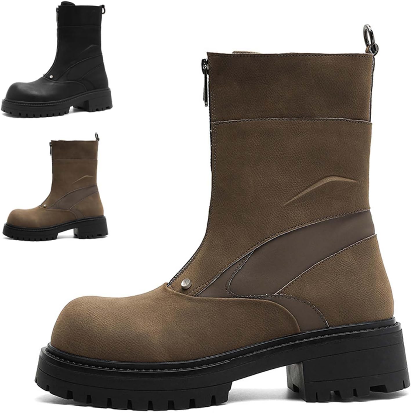 

Мужские кожаные ботинки Челси на платформе, с классическим округлым носком, рифленой подошвой, молнией спереди, ботинки до щиколотки, для офиса и повседневного делового стиля Generic, коричневый