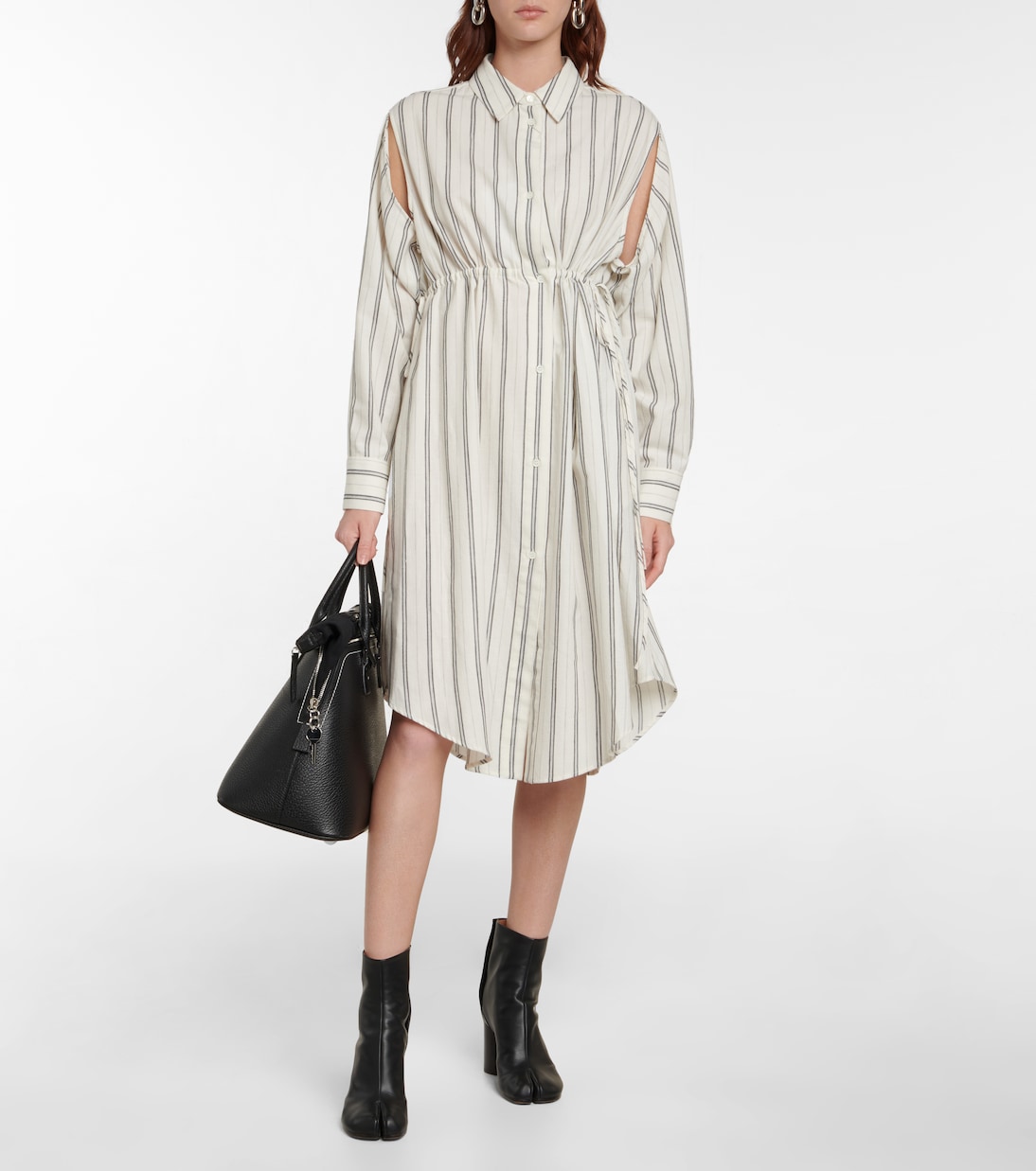 Платье-рубашка в полоску из хлопка и шерсти MM6 Maison Margiela, Stone — фото 2
