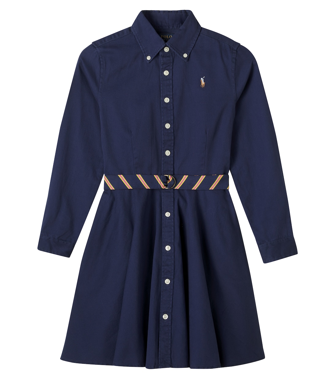 

Хлопковое платье-рубашка с поясом Polo Ralph Lauren Kids, Newport Navy