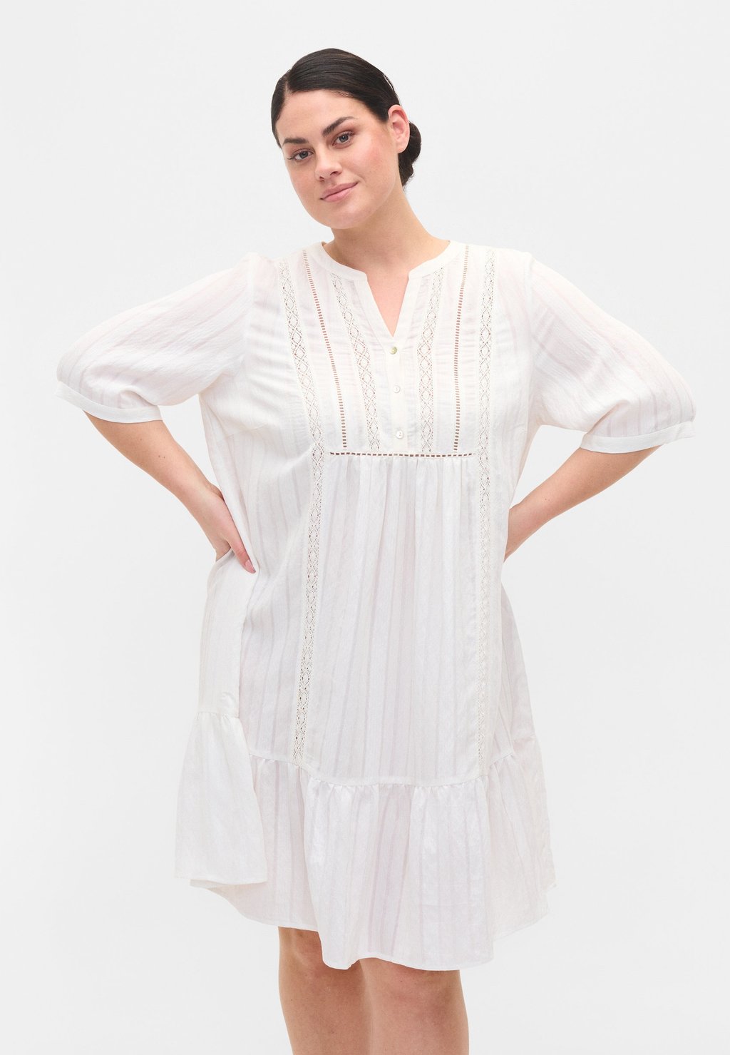 

Платье-рубашка STRIPED WITH RIBBONS Zizzi, белый