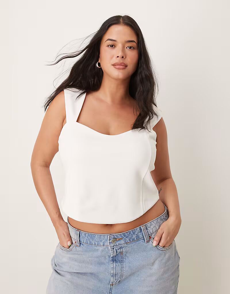 

Топ-корсет с бретелями понте от ASOS DESIGN Curve цвета слоновой кости ASOS Curve